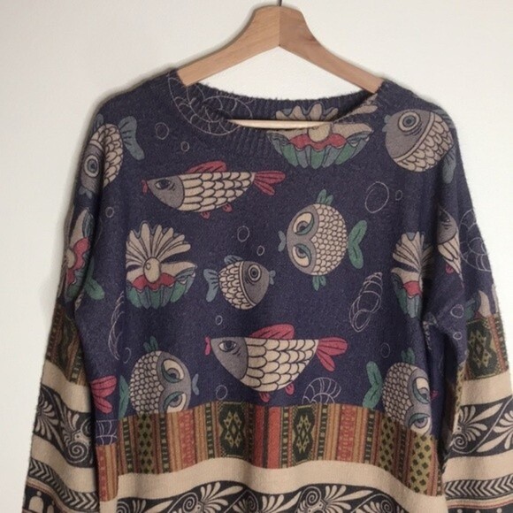 YESNO ladies cotton wool super soft fish graphic pullover long sleeve sweater - Picture 4 of 10